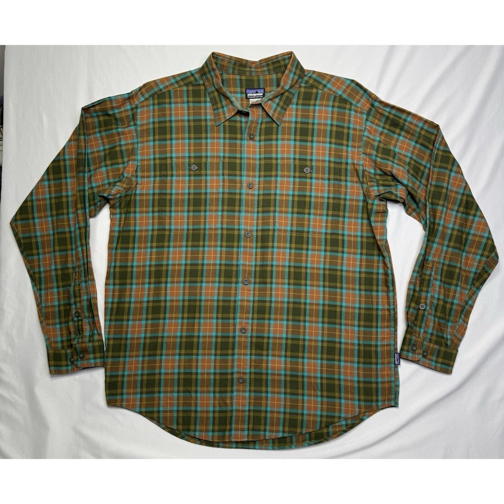 Patagonia Long Sleeve Pima Organic Cotton Plaid Button Up Shirt Men's Size Large